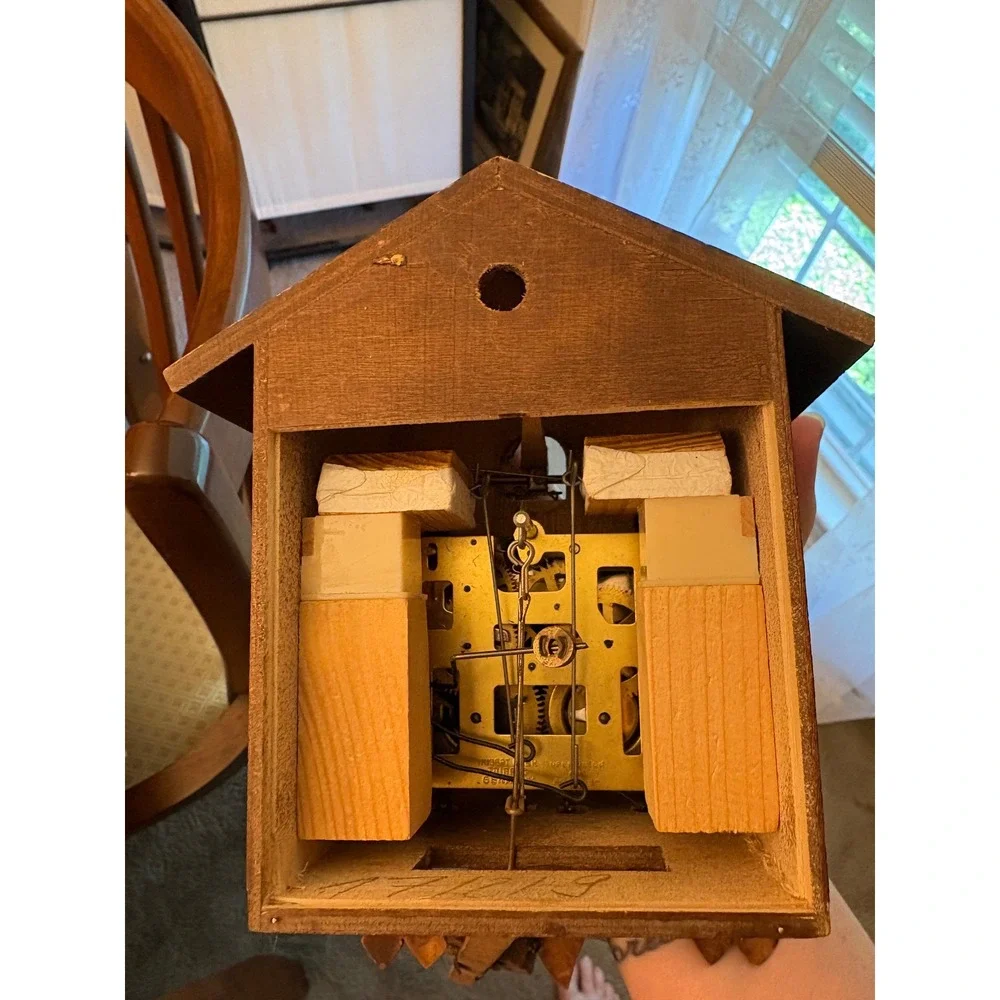 Vtg Herbert‎ Herr Cuckoo Clock Working Wood Black Forest Bird Leaf Brown